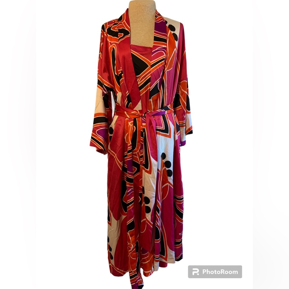 NWT Natori Women's Nightgown & Robe Set Floral Abstract Print Gown (M) Robe (S)